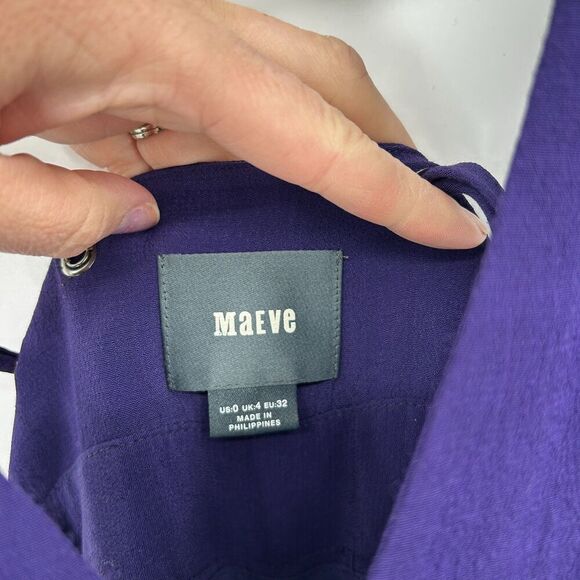 ANTHROPOLOGIE Maeve Purple Wide Leg Lightweight Boho Overalls Jumpsuit Size 0 - Picture 8 of 9